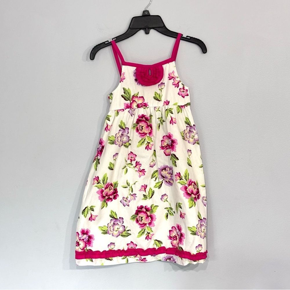 Penelope Mack | Little Girls White Pink Spaghetti Strap Floral Sundress Size 6X